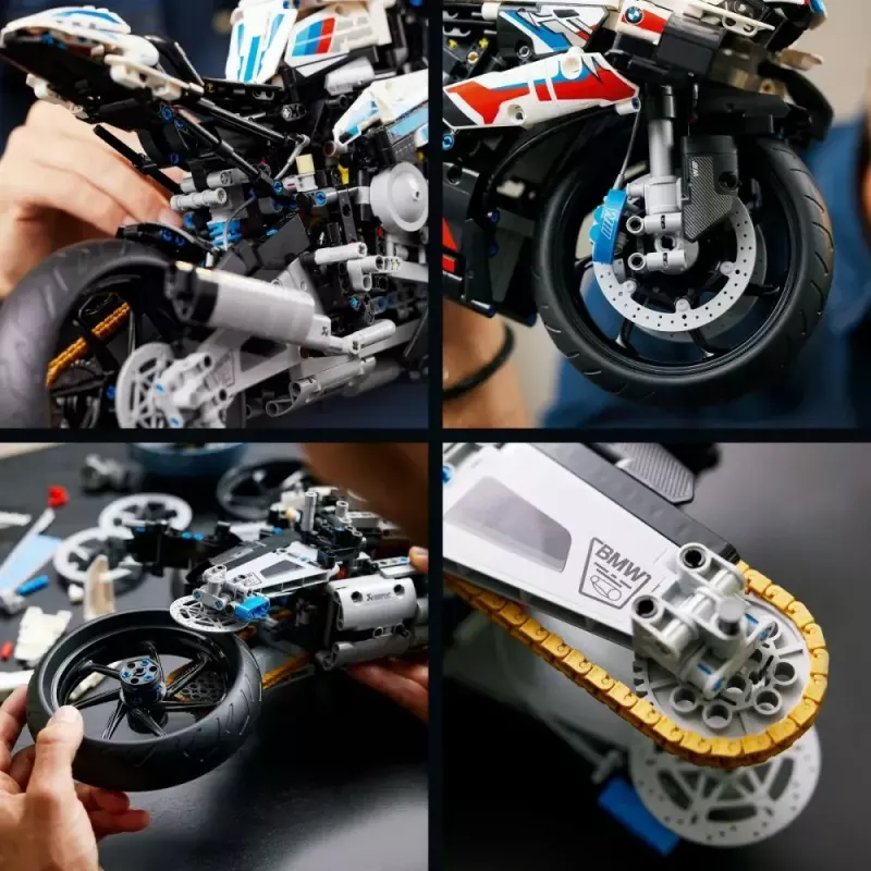 LEGO Technic motocykl BMW M1000RR 42130 ze szczegółowym silnikiem i działającym zawieszeniem