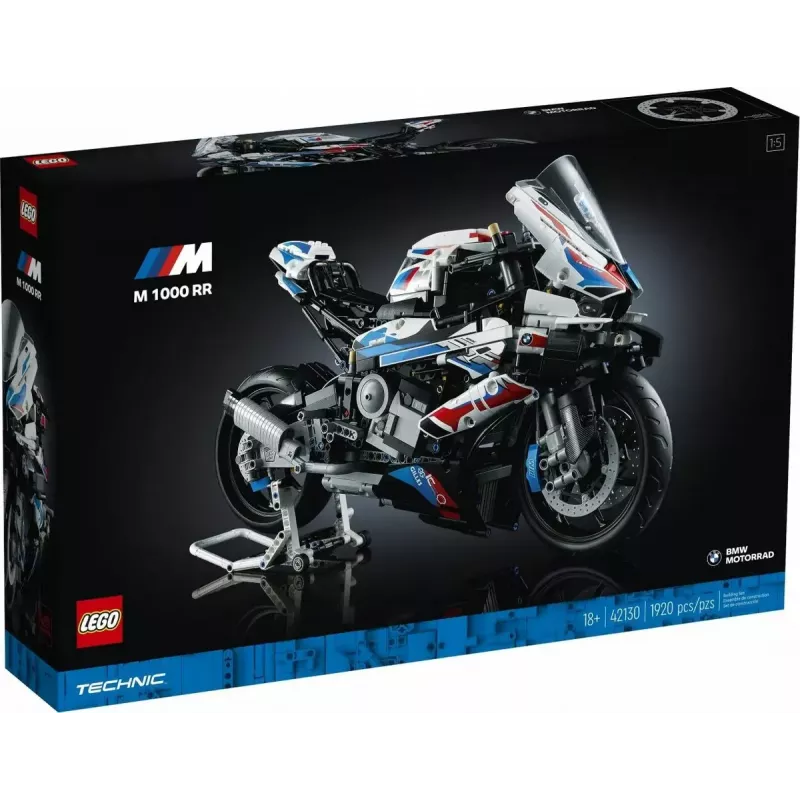LEGO Technic motocykl BMW M1000RR 42130 ze szczegółowym silnikiem i działającym zawieszeniem