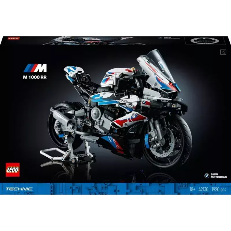 LEGO Technic motocykl BMW M1000RR 42130 ze szczegółowym silnikiem i działającym zawieszeniem