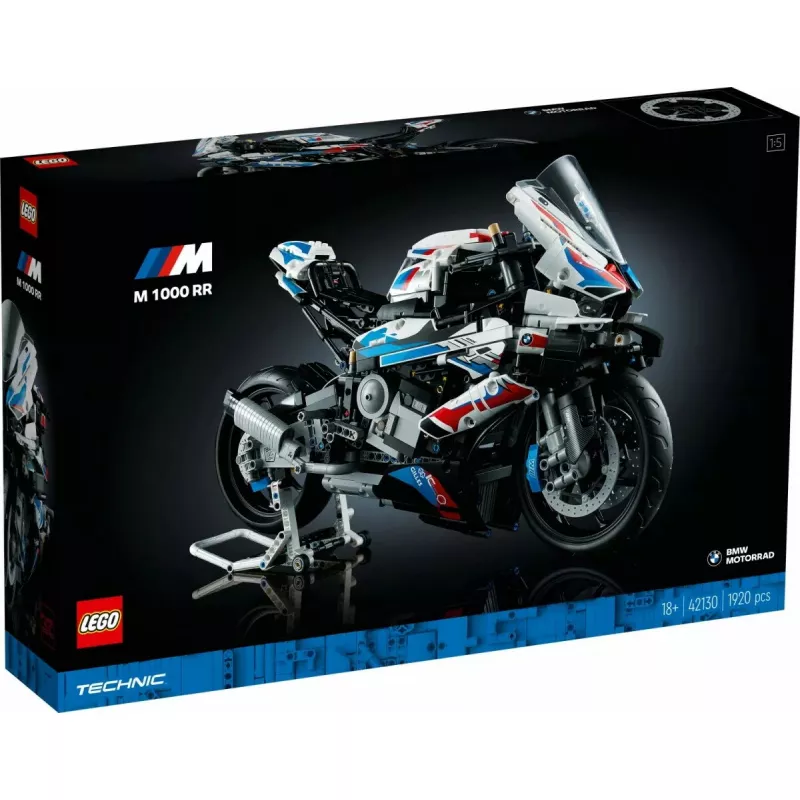 LEGO Technic motocykl BMW M1000RR 42130 ze szczegółowym silnikiem i działającym zawieszeniem
