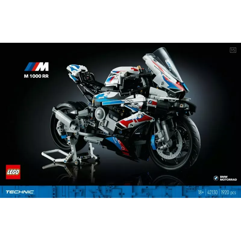 LEGO Technic motocykl BMW M1000RR 42130 ze szczegółowym silnikiem i działającym zawieszeniem