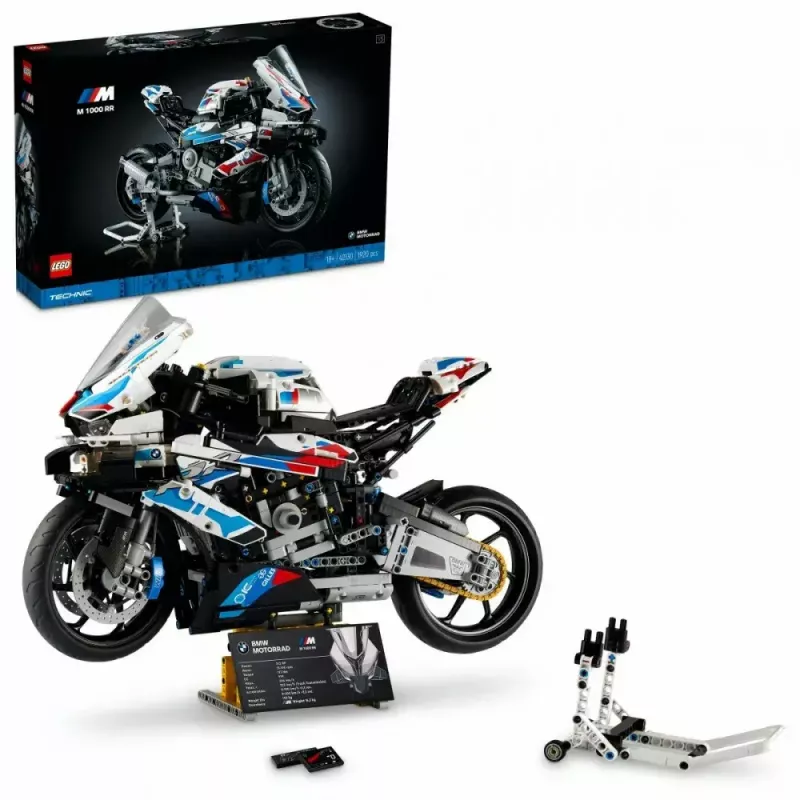 LEGO Technic motocykl BMW M1000RR 42130 ze szczegółowym silnikiem i działającym zawieszeniem
