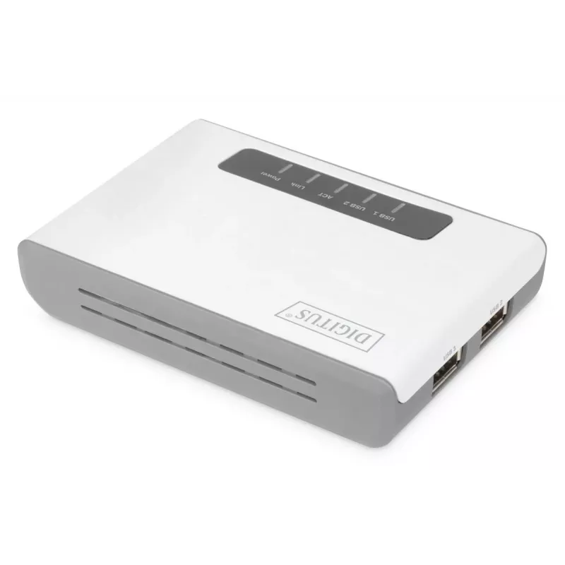 DIGITUS 2-portowy serwer sieciowy USB 2.0 Wi-Fi NAS koncentrator USB serwer wydruku