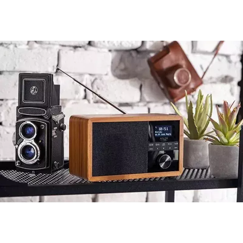Radio przenośne Adler AD 1184 z cyfrowym tunerem DAB+/FM/AM, Bluetooth 5.0, 15W, SD/USB, budzik, czarny/drewno