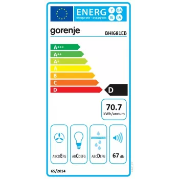 Okap podszafkowy Gorenje BHI681EB — szerokość 534 mm, wydajność 370 m³/h, filtr aluminiowy, 67 dB, czarny