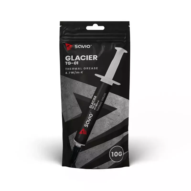 Pasta termoprzewodząca SAVIO TG-01, 4,7 W/m·K, 10 g, gęstość 2,5 g/cm³, praca −50–250 °C