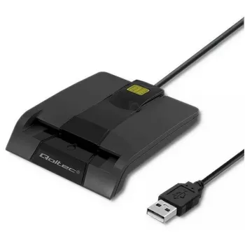 Czytnik kart QOLTEC 50634 USB Type-C, obudowa ABS, 90×69 mm, kabel 1,0 m, czarny