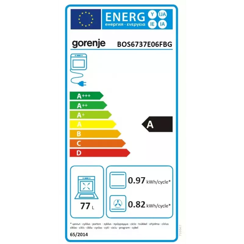 Piekarnik do zabudowy Gorenje BOS6737E06FBG — 77 L wielofunkcyjny, EcoClean, para, konwekcja, sterowanie mechaniczne, 59,5×59,5 cm, czarny