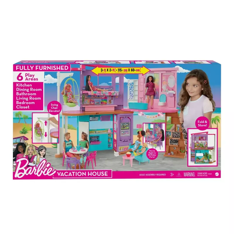 Zestaw Barbie Domek Wakacyjny z 30+ elementami, zabawka dla dzieci od 3 lat