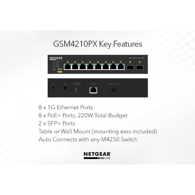 Przełącznik zarządzany NETGEAR GSM4210PD-100EUS 8x1G PoE+ 110W 1xSFP