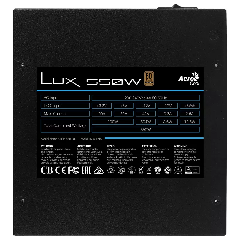 Zasilacz Aerocool LUX 550W 20+4 pin ATX ATX Czarny