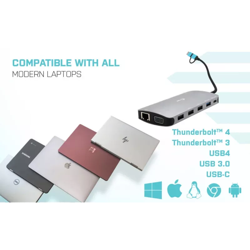 i-tec USB 3.0 USB-C/Thunderbolt 3x Display Metal Nano Dock z LAN + Power Delivery 100 W