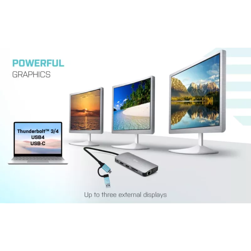 i-tec USB 3.0 USB-C/Thunderbolt 3x Display Metal Nano Dock z LAN + Power Delivery 100 W