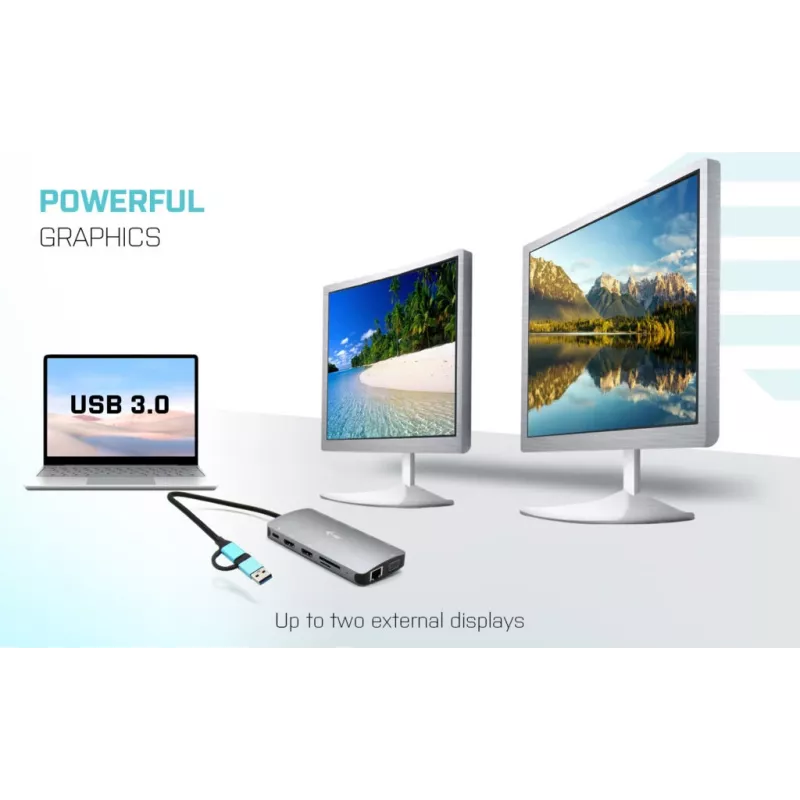 i-tec USB 3.0 USB-C/Thunderbolt 3x Display Metal Nano Dock z LAN + Power Delivery 100 W