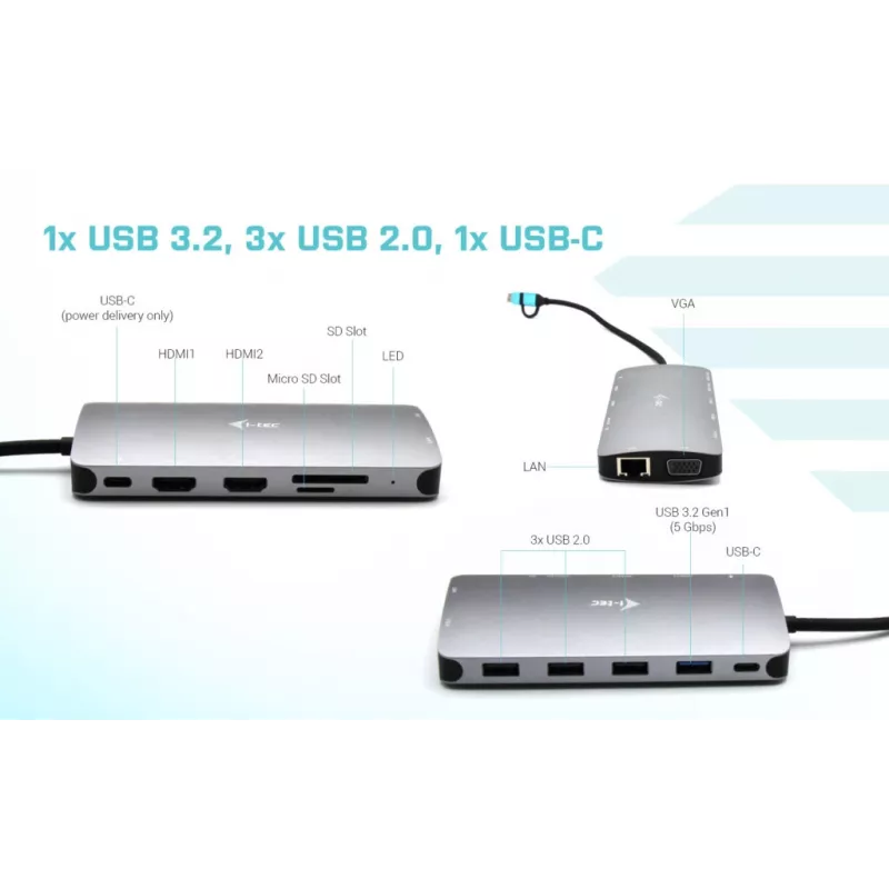 i-tec USB 3.0 USB-C/Thunderbolt 3x Display Metal Nano Dock z LAN + Power Delivery 100 W