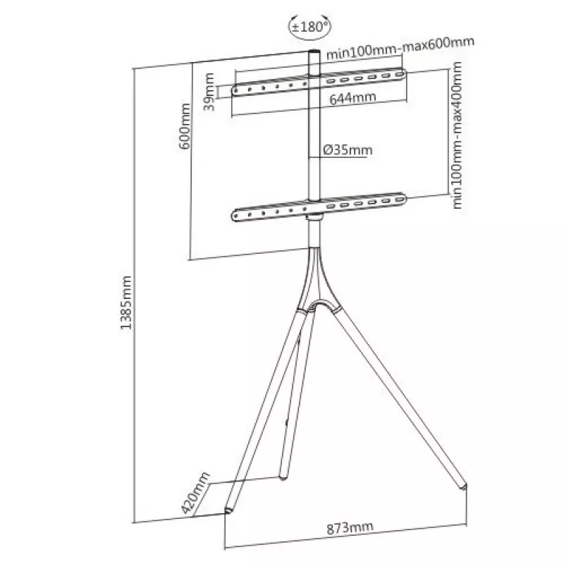 Stojak podłogowy do telewizora TECHLY ICA-TR18SAM na 45 cali–65 cali (114,3–165,1 cm), VESA 200x200–600x400, udźwig 32 kg, orzech