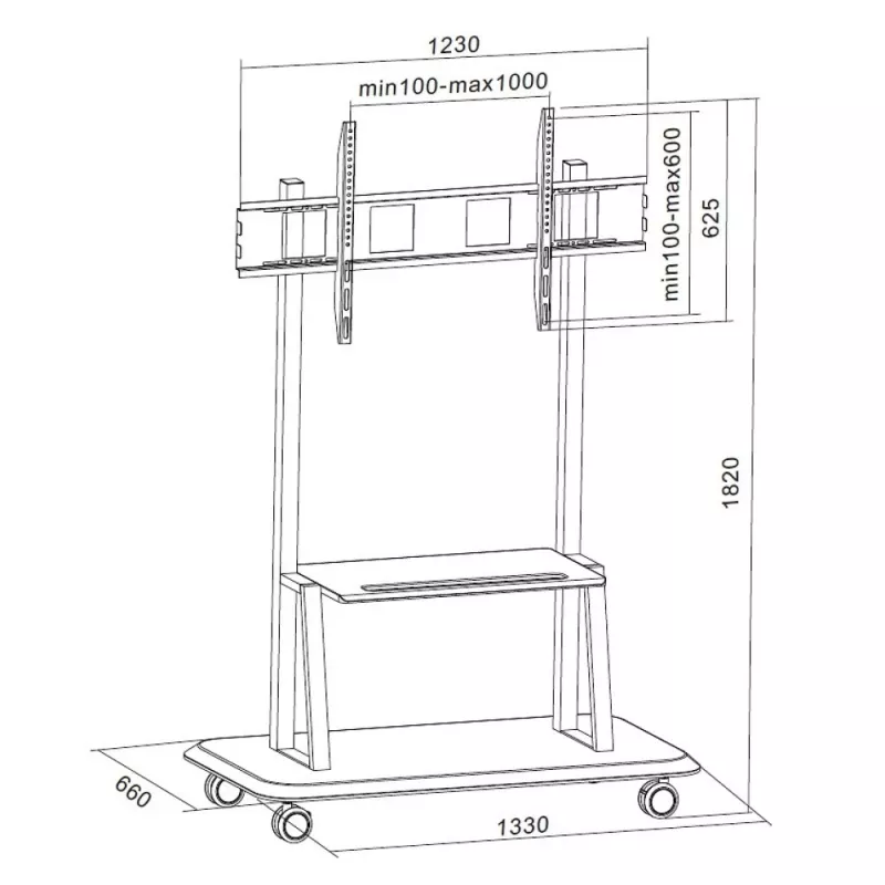 Przenośny stojak podłogowy TECHLY Signage Display Mount ICA-TR31 do ekranów 55–120 cali, VESA 1200x600, maks. obciążenie 150 kg, czarny