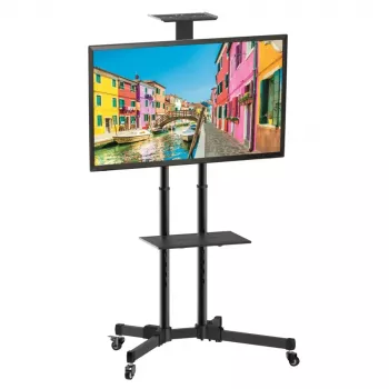 Podstawa podłogowa TECHLY ICA-TR16T do wyświetlaczy 37–70 cali, VESA 200x200–600x400, do 50 kg, regulowana wysokość, kółka, pochylenie ±10° (czarna)