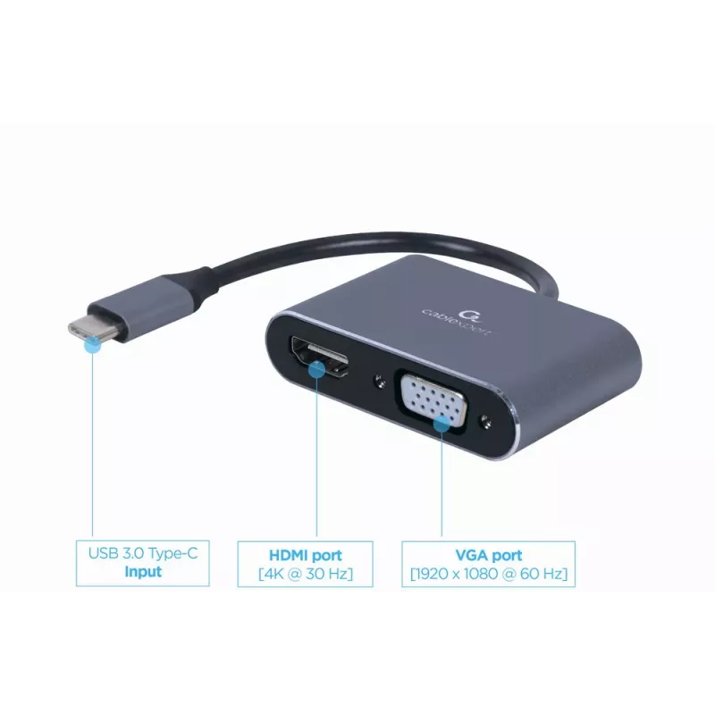 GEMBIRD Alt-DP USB Type-C do HDMI + VGA adapter wyświetlacza - Space szary