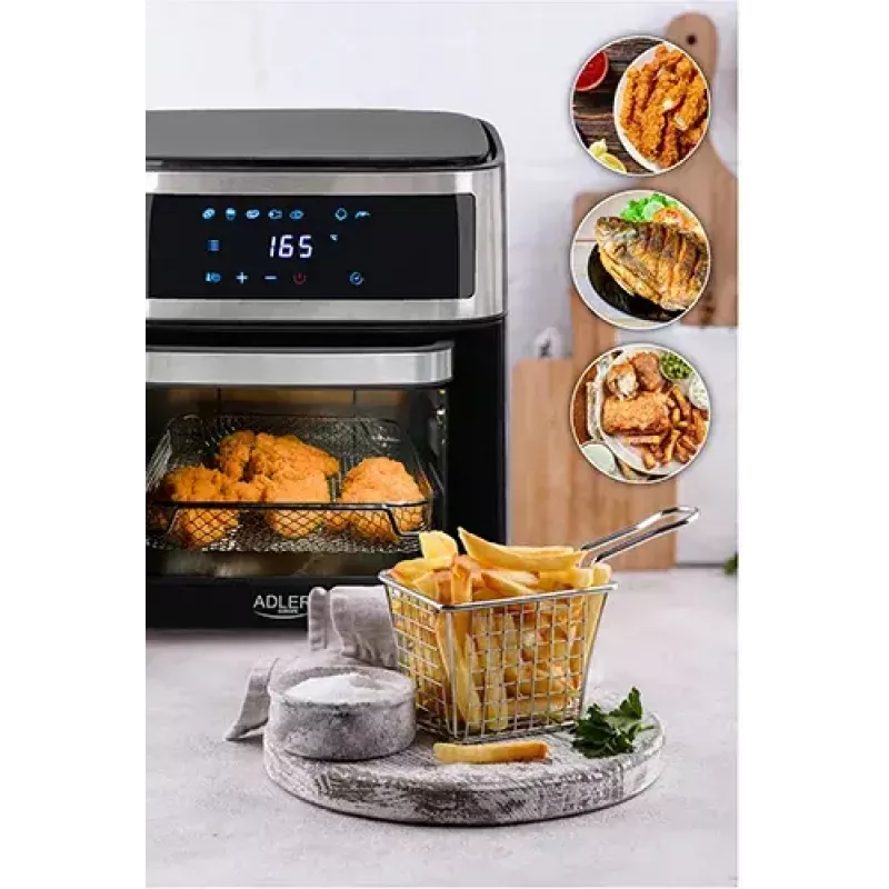 Piekarnik frytkownicy gorącym powietrzem Adler AD 6309 13 l 2500 W Czarny/Srebrny, sterowanie dotykowe, rożen