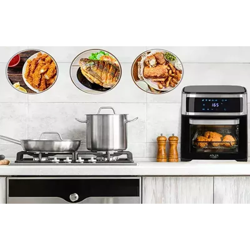Piekarnik frytkownicy gorącym powietrzem Adler AD 6309 13 l 2500 W Czarny/Srebrny, sterowanie dotykowe, rożen
