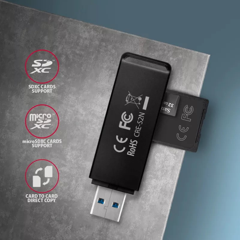 Card Reader Axagon CRE-S2N USB 3.2 Gen 1 Type-A Czarny