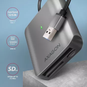 Czytnik kart Axagon CRE-S3 zewnętrzny USB-A 3.2 Gen 1 3 gniazda i LUN SD/microSD/CF USB 3.2 Gen 1 (3.1 Gen 1) Type-A Szary