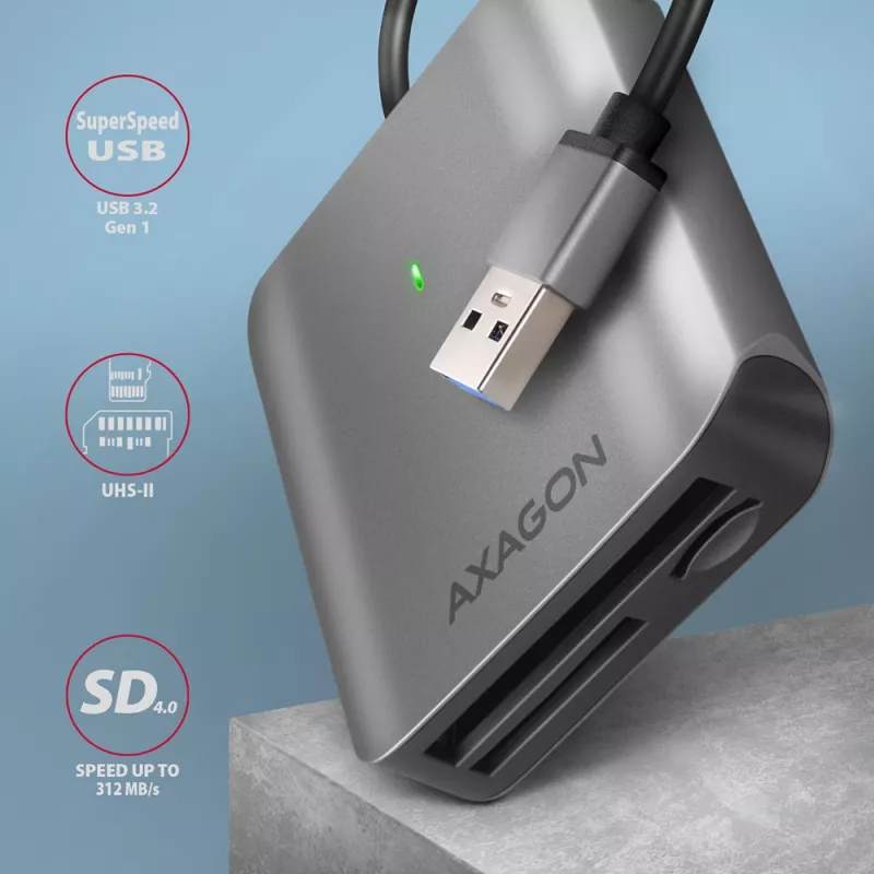 Czytnik kart Axagon CRE-S3 zewnętrzny USB-A 3.2 Gen 1 3 gniazda i LUN SD/microSD/CF USB 3.2 Gen 1 (3.1 Gen 1) Type-A Szary