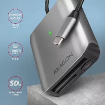 Czytnik kart pamięci Axagon CRE-S3C, aluminiowy, szybki USB-C 3.2 Gen 1, 3 gniazda, UHS-II
