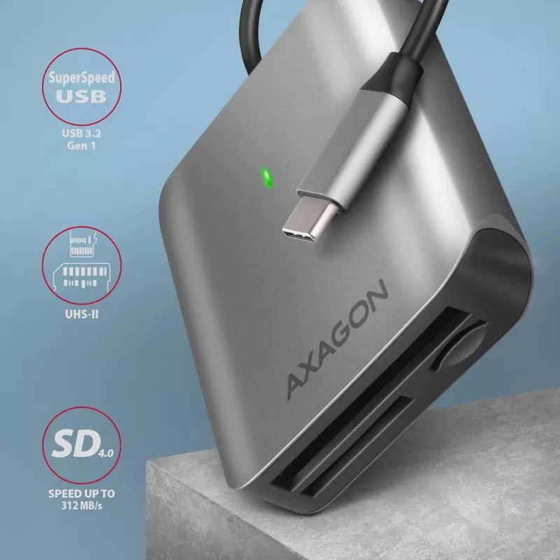 Czytnik kart pamięci Axagon CRE-S3C, aluminiowy, szybki USB-C 3.2 Gen 1, 3 gniazda, UHS-II