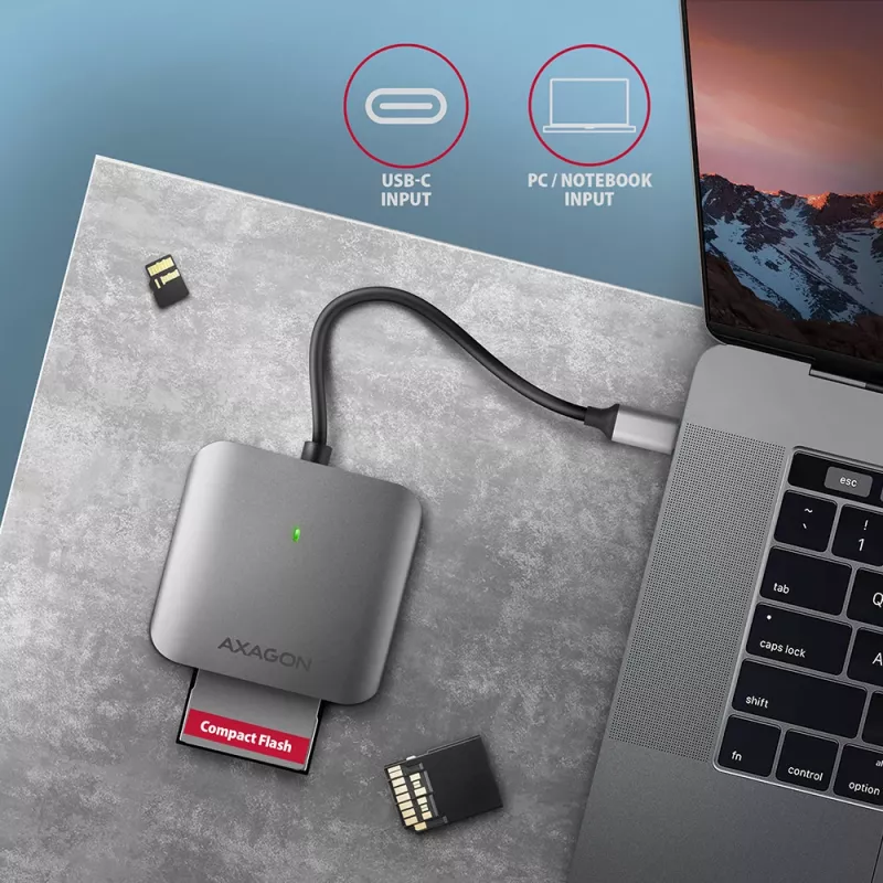 Czytnik kart pamięci Axagon CRE-S3C, aluminiowy, szybki USB-C 3.2 Gen 1, 3 gniazda, UHS-II
