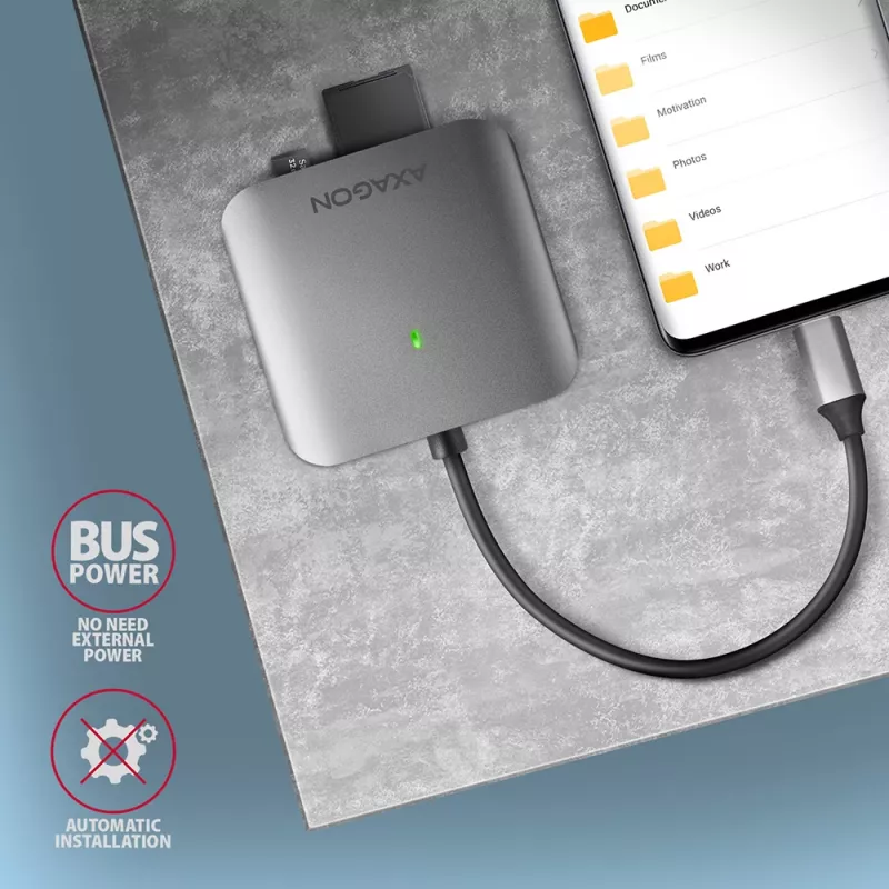 Czytnik kart pamięci Axagon CRE-S3C, aluminiowy, szybki USB-C 3.2 Gen 1, 3 gniazda, UHS-II