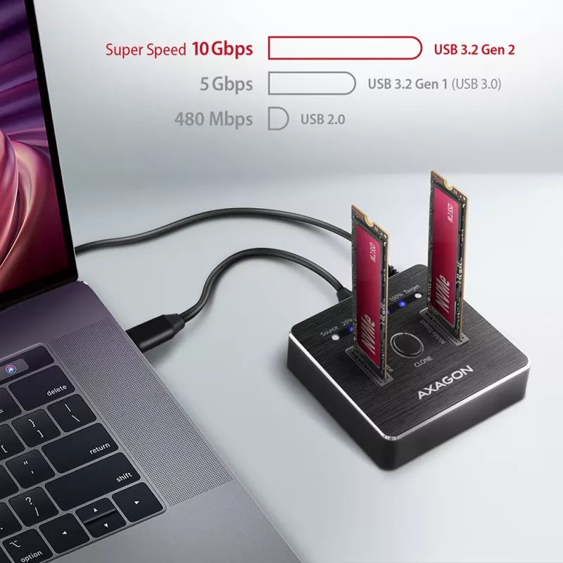 Stacja dokująca Axagon ADSA-M2C SuperSpeed USB-C 10Gbps do dwóch dysków M.2 NVMe