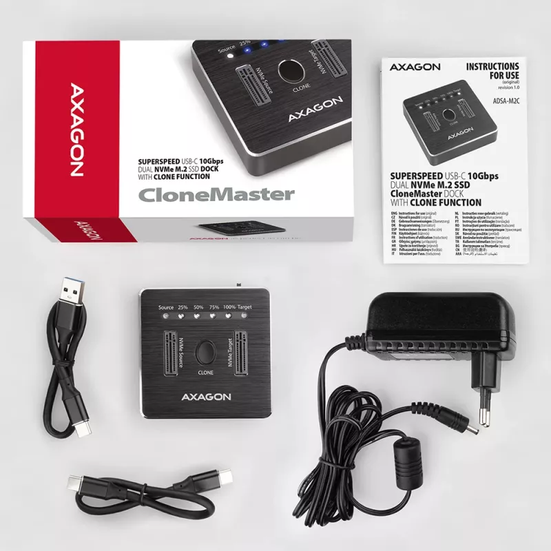 Stacja dokująca Axagon ADSA-M2C SuperSpeed USB-C 10Gbps do dwóch dysków M.2 NVMe