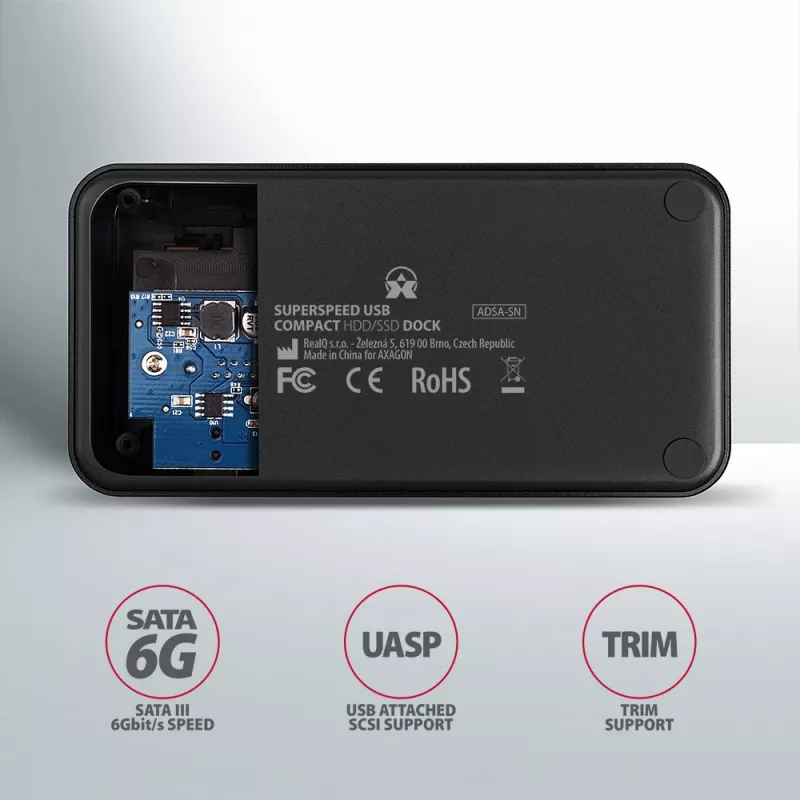 AXAGON ADSA-SN - HDD - Hybrid - SSD - SATA - Serial ATA II - Serial ATA III - 2.5,3.5 Zoll - USB 3.2 Gen 1 (3.1 Gen 1) Type-A - 5 Gbit/s - Schwarz