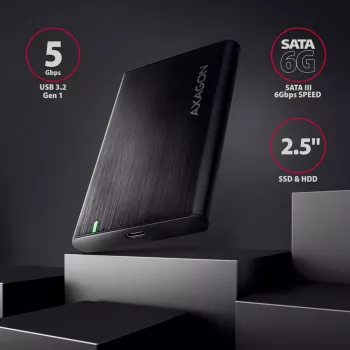 Obudowa 2.5 inch HDD/SSD AXAGON EE25-A6C — SATA, USB 3.2 Gen 1 (Type-C & Type-A), aluminium, czarny