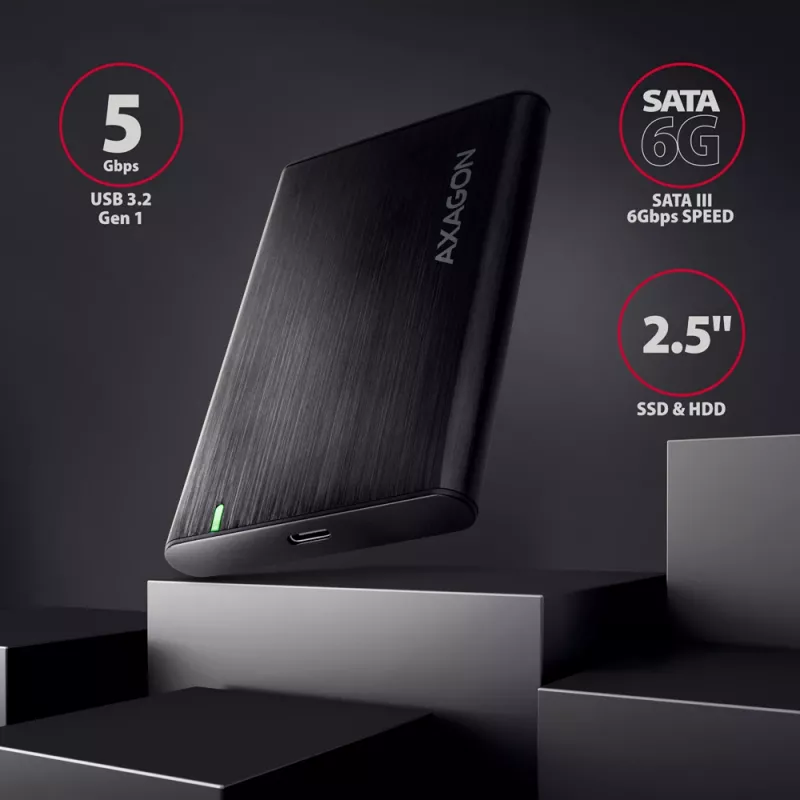 Obudowa 2.5 inch HDD/SSD AXAGON EE25-A6C — SATA, USB 3.2 Gen 1 (Type-C & Type-A), aluminium, czarny