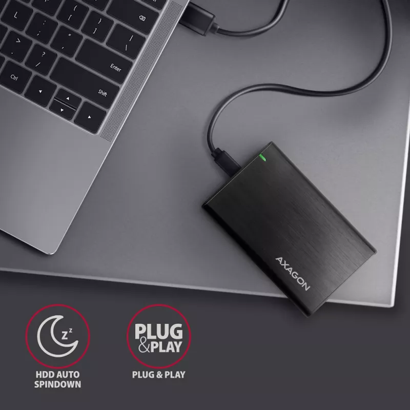 Obudowa 2.5 inch HDD/SSD AXAGON EE25-A6C — SATA, USB 3.2 Gen 1 (Type-C & Type-A), aluminium, czarny