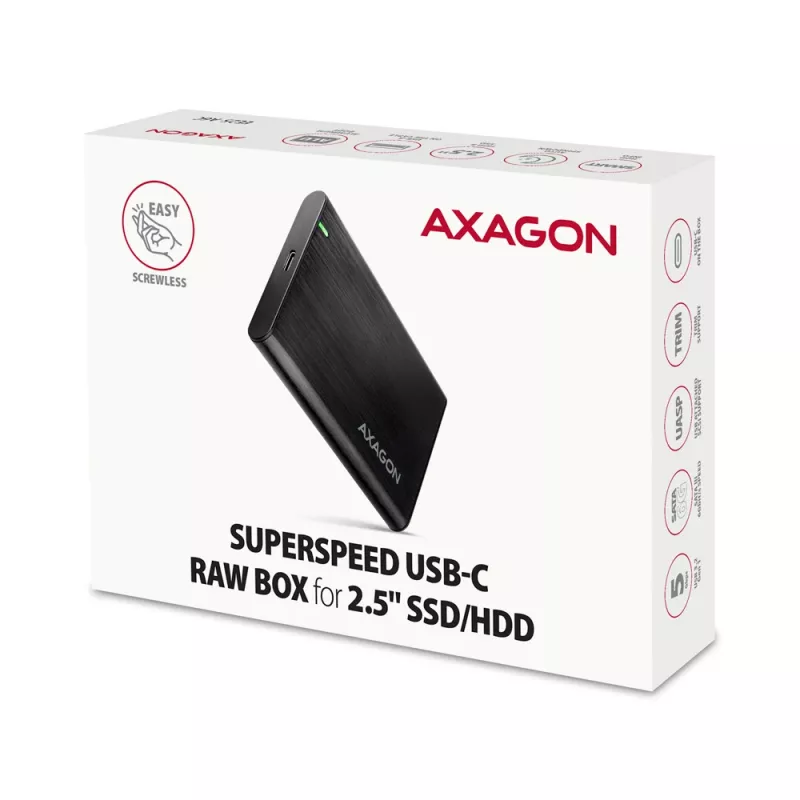 Obudowa 2.5 inch HDD/SSD AXAGON EE25-A6C — SATA, USB 3.2 Gen 1 (Type-C & Type-A), aluminium, czarny