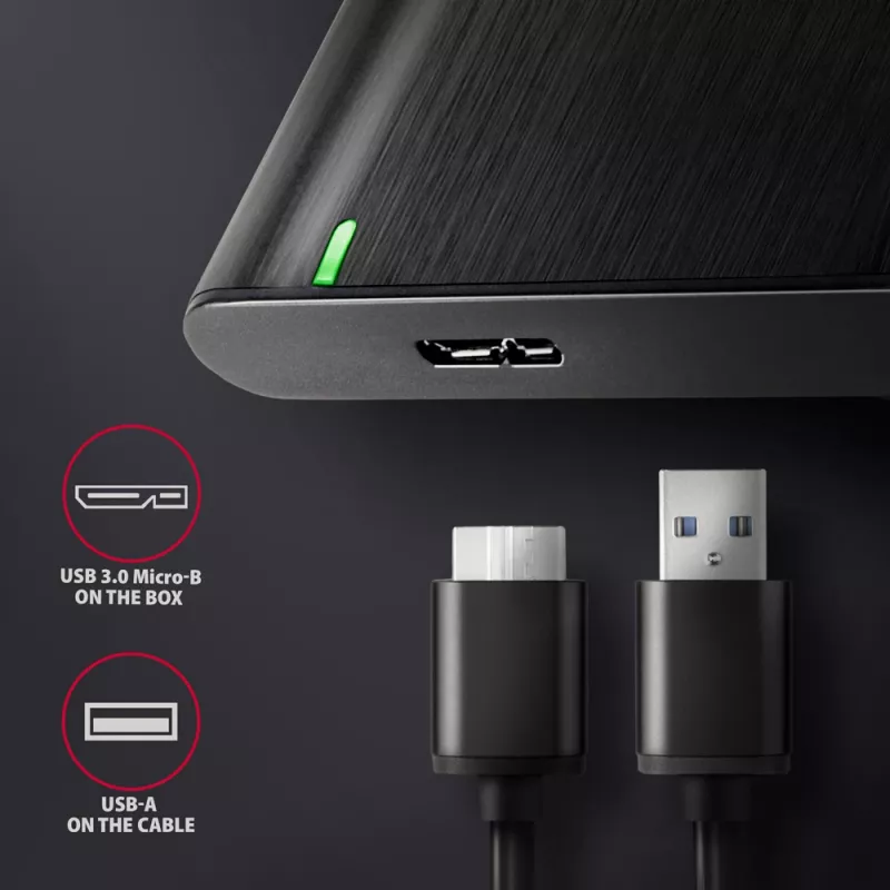 Obudowa HDD/SSD AXAGON EE25-A6M — 2,5 cala SATA, USB 3.2 Gen 1 (5 Gbit/s), Micro-USB B na USB Type-A, aluminium, czarny