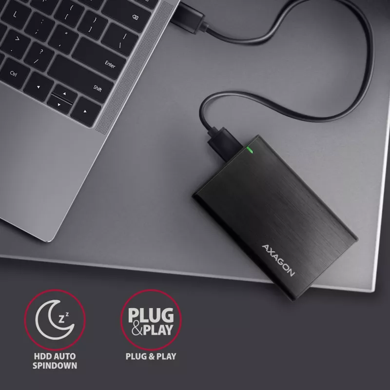 Obudowa HDD/SSD AXAGON EE25-A6M — 2,5 cala SATA, USB 3.2 Gen 1 (5 Gbit/s), Micro-USB B na USB Type-A, aluminium, czarny