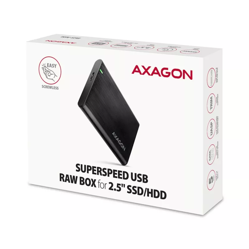 Obudowa HDD/SSD AXAGON EE25-A6M — 2,5 cala SATA, USB 3.2 Gen 1 (5 Gbit/s), Micro-USB B na USB Type-A, aluminium, czarny