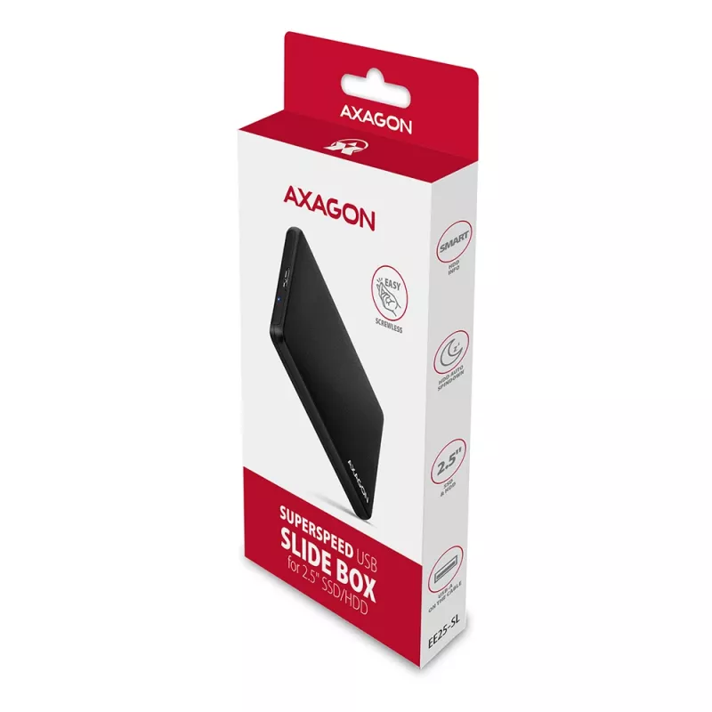 Axagon EE25-SL Bezśrubowa zewnętrzna kieszeń USB 3.2 Gen 1 - SATA 6G na dysk 2,5 cala SSD/HDD