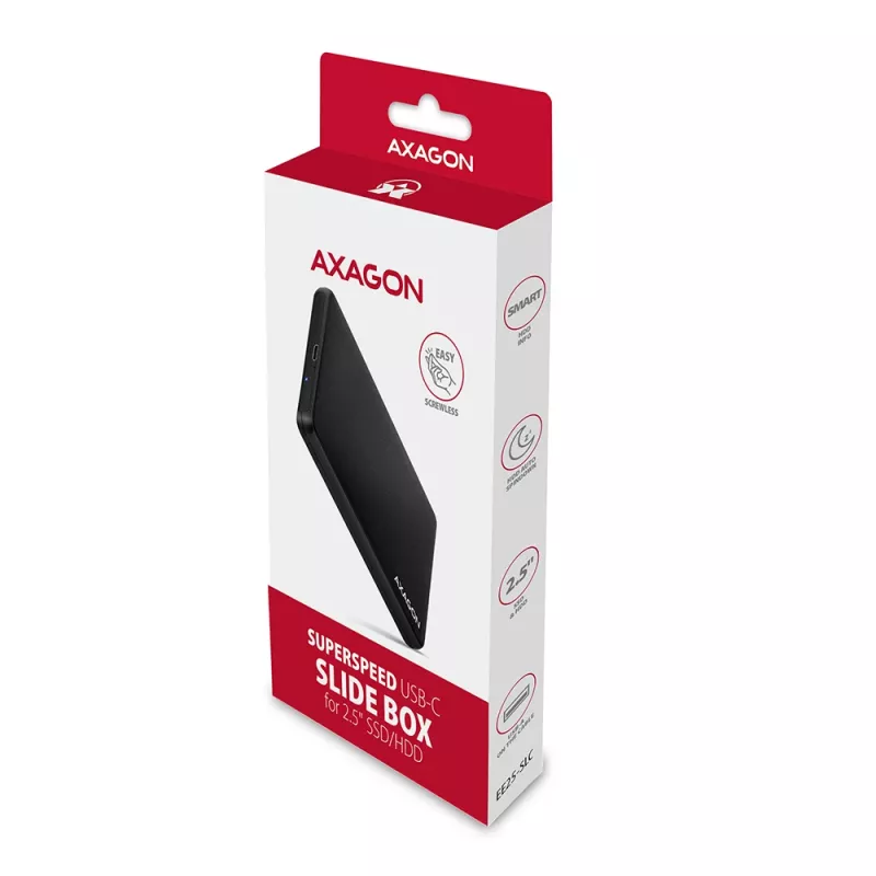 Axagon EE25-SLC Bezśrubowa Obudowa USB-C 3.2 Gen 1 - SATA 6G na dysk 2,5 cala SSD/HDD
