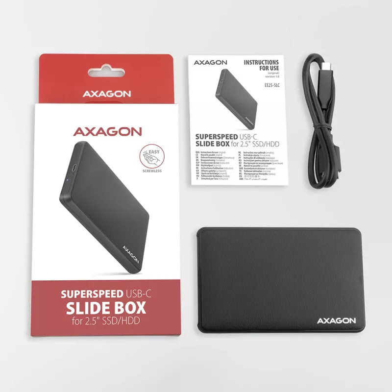 Axagon EE25-SLC Bezśrubowa Obudowa USB-C 3.2 Gen 1 - SATA 6G na dysk 2,5 cala SSD/HDD