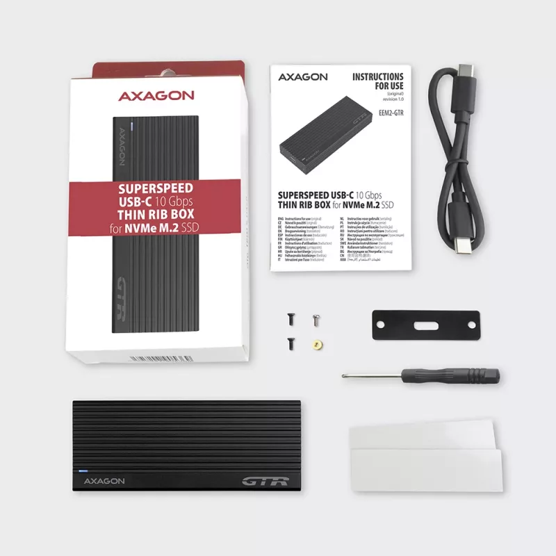 Axagon EEM2-GTR Zewnętrzna metalowa obudowa USB-C 3.2 Gen 2 dla dysków M.2 NVMe