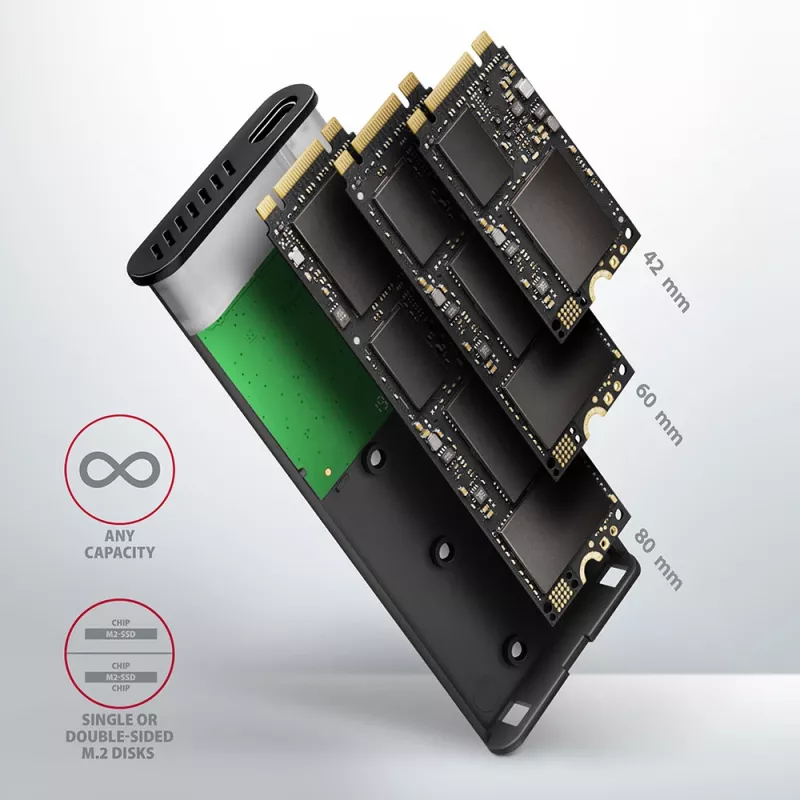 Obudowa SSD Axagon EEM2-SBC USB-C 3.2 Gen 2 Czarna M.2