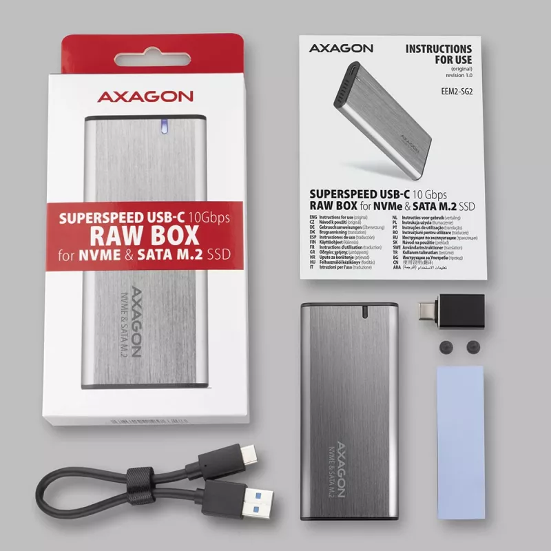 Axagon EEM2-SG2 SuperSpeed+ USB-C - M.2 NVMe i SATA SSD RAW box