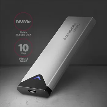 Axagon EEM2-UG2 Zewnętrzna metalowa obudowa USB-C 10Gbps dla dysków M.2 NVMe SSD. Srebrny