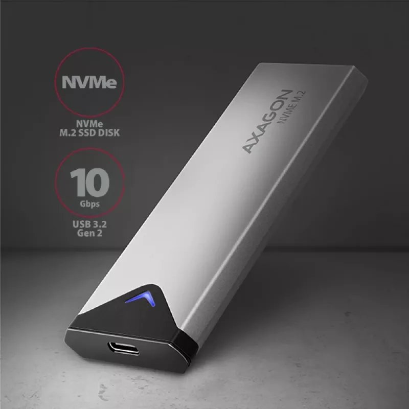 Axagon EEM2-UG2 Zewnętrzna metalowa obudowa USB-C 10Gbps dla dysków M.2 NVMe SSD. Srebrny
